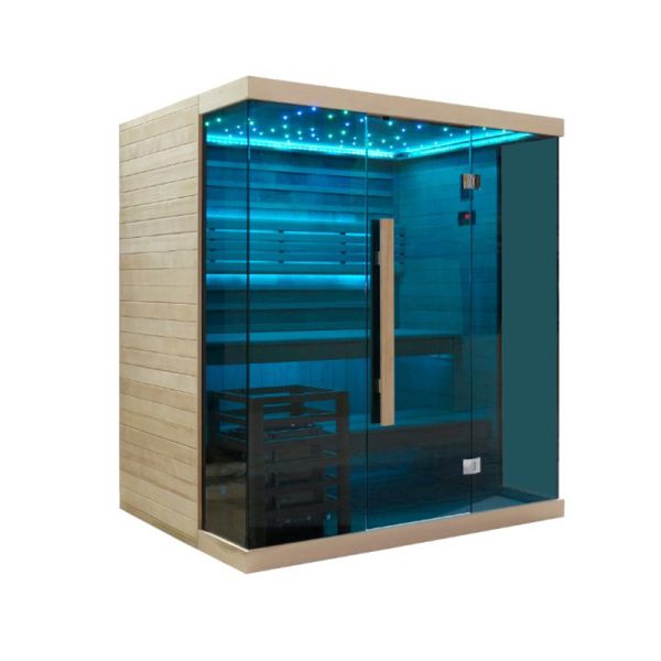 savna jbz180 s prižganimi modrimi led lučmi